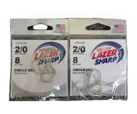 Eagle Claw L197g-2 2 Packs L197g-2/0 Lazer Sharp Circle Sea Fishing Hooks Size 2/0- New