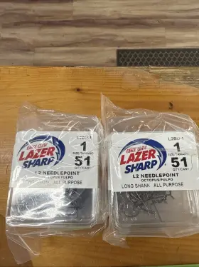 Eagle Claw L2bu-1 10-51 Packs Of Lazer Sharp Long Shank Octopus Hook Barbed Size 1 Eagle Claw L2bu-1 10-51 Packs Of Lazer Sharp Long Shank Octopus Hook Barbed Size 1