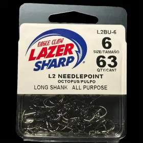 Eagle Claw L2bu-6 Lazer Sharp L2 Needlepoint Octopus Hook Style - Size 6 -63 Qty Eagle Claw L2bu-6 Lazer Sharp L2 Needlepoint Octopus Hook Style - Size 6 -63 Qty