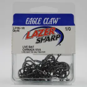 Eagle Claw L319u Lazer Sharp Live Bait Fishing Hooks Size 1/0 46 Pack