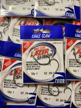 Eagle Claw L590b-25-2/3 Lot Of 50 L590b Barbless Fixed Mooching Rigs 25 Lb 2/0 And 3/0 Hooks Eagle Claw L590b-25-2/3 Lot Of 50 L590b Barbless Fixed Mooching Rigs 25 Lb 2/0 And 3/0 Hooks