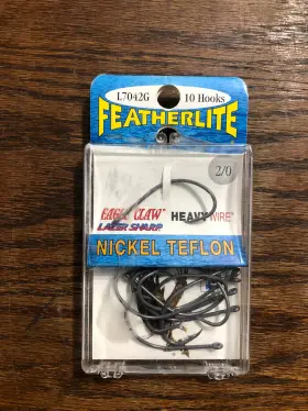 Eagle Claw L7042g Featherlite Lazer Sharp Nickel Teflon Hook 2/0 Qty 10 Eagle Claw L7042g Featherlite Lazer Sharp Nickel Teflon Hook 2/0 Qty 10