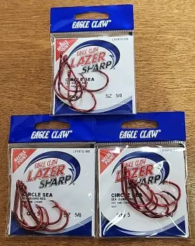 Eagle Claw L8197g-5/0 Lot Of 3. Circle Sea Hooks. 5/0. 5ct. Gaurd Red Eagle Claw L8197g-5/0 Lot Of 3. Circle Sea Hooks. 5/0. 5ct. Gaurd Red
