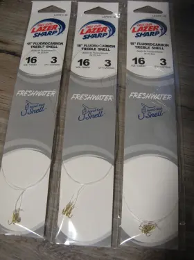 Eagle Claw Lazer Sharp L673fch-16 9 Fluorocarbon Snelled 2x Treble Snell Fishing Hooks - Size 16 Gold