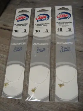 Eagle Claw Lazer Sharp L673fch-18 9 Fluorocarbon Snelled 2x Treble Snell Fishing Hooks - Size 18 Gold
