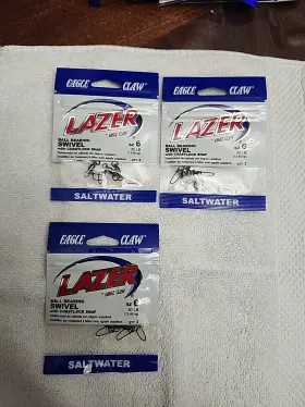 Eagle Claw Lhs-006 Lazer By Ball Bearing Swivel With Coastlock Snap. Sz 6 Saltwater Eagle Claw Lhs-006 Lazer By Ball Bearing Swivel With Coastlock Snap. Sz 6 Saltwater