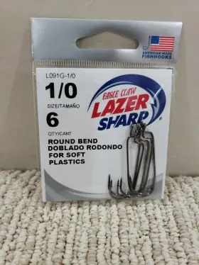 Eagle Claw Lo91g-1/0 Lazer Sharp Round Bend Worm Hooks For Soft Plastics Blk 6-us Made Eagle Claw Lo91g-1/0 Lazer Sharp Round Bend Worm Hooks For Soft Plastics Blk 6-us Made