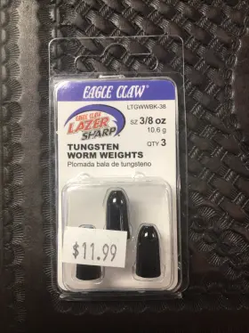 Eagle Claw Ltgwwbk-38 Tungsten Worm Weights 3/8oz 10.6g Qty 3 Eagle Claw Ltgwwbk-38 Tungsten Worm Weights 3/8oz 10.6g Qty 3