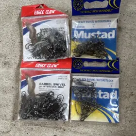 Eagle Claw Mustad 01132-019 Barrel Swivels Interlock Coastlock Black Sizes 5 6