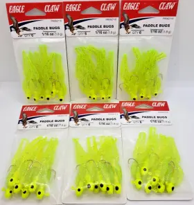 Eagle Claw Pr062118 36 Paddle Bugs Chartreuse 1/16 Oz Jig Heads 6 Packs Crappie Perch