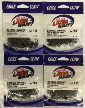 Eagle Claw Slbibkxl-12 4 Packs Lazer Sharp Barrel Swivel Interlock Snap Size 12 140 Ct
