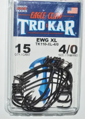 Eagle Claw Tk110-xl-4/0 Trokar Ewg Xl Extra Wide Gap Hook Size 4/0 Value Pack