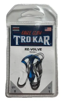 Eagle Claw Tk220-1 Trokar Re-volve Rotational Shank Hook Size 1 1pk Of 8 Nip Eagle Claw Tk220-1 Trokar Re-volve Rotational Shank Hook Size 1 1pk Of 8 Nip