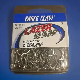 Eagle Claw Tl182fs-2 Lazer Sharp Sz 2 Worm Hooks 50 Pk Salmon Steelhead Fishing