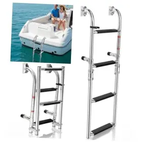 Elaraberry Yol-elaraberry-0094 Folding 4 Step Boat Ladder Heavy Duty 304 Stainless Steel Transom Boarding