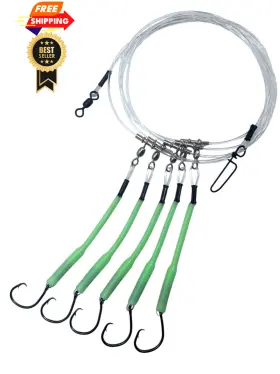 End Game 721227496796 Deep Drop Fishing Rig 5 Demon Circle 6/0 Hooks With Glow Green