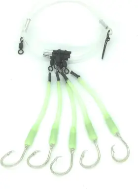 End Game Tackle Company 5-10/0-250gs Deep Drop Tilefish Rig 5 Mustad Circle Hooks With Glow 10/0 Green Silver