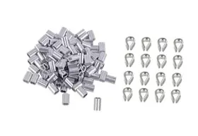 Eowpower 02-053-008 100 Pieces 1/8 Inch Wire Rope Aluminum Sleeves Cable Crimps And 16