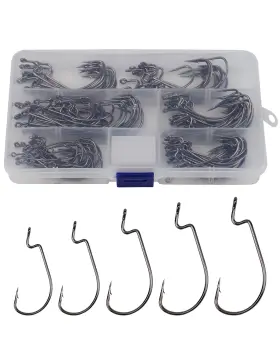 Facikono 731551475695 Bass Worm Hooks Offset Fishing 125pcs Wide Gap Hook For Plastic Wo Facikono 731551475695 Bass Worm Hooks Offset Fishing 125pcs Wide Gap Hook For Plastic Wo