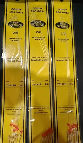 Fin Strike 70112r 3 Packs 6 Hooks Ea Porgy Sea Bass Snelled Mustard Size 2/0 Fin Strike 70112r 3 Packs 6 Hooks Ea Porgy Sea Bass Snelled Mustard Size 2/0