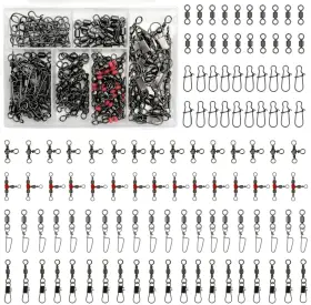 Finoseak 016392062328 110pcs Strong Fishing Snap Swivels Kit Include Rolling Barrel Swivel 3 Way Fi