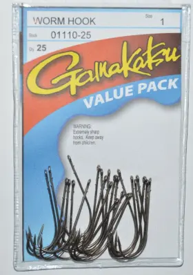 Gamakatsu 01110-25 Worm Hook Size 1 Universal Straight Shank Value Pack