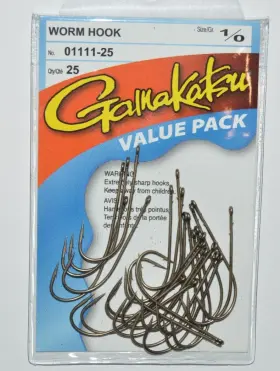 Gamakatsu 01111-25 Worm Hook Size 1/0 Universal Straight Shank Value Pack