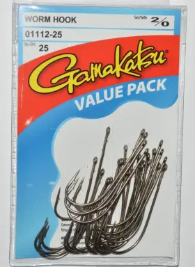 Gamakatsu 01112-25 Worm Hook Size 2/0 Universal Straight Shank Value Pack