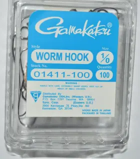 Gamakatsu 01411-100 Worm Hook Size 1/0 Universal Straight Shank Value Pack