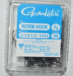 Gamakatsu 01413-100 Worm Hook Size 3/0 Universal Straight Shank Value Pack