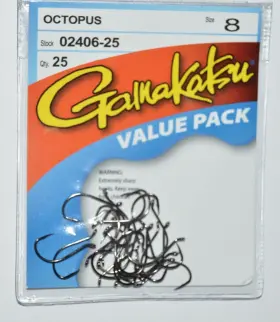 Gamakatsu 02406-25 Octopus Hook Size 8 25 Per Pack # Value Hooks