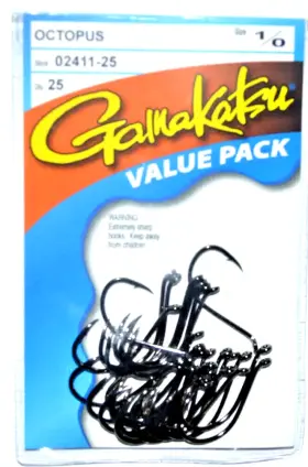 Gamakatsu 02411-25 Octopus Hooks Size 1/0 25 Per Pack Value Nsb Black