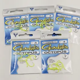 Gamakatsu 02608-c 5 Packs Of 7 Octopus Size 4 Chartreuse Hooks 35 Total Gamakatsu 02608-c 5 Packs Of 7 Octopus Size 4 Chartreuse Hooks 35 Total
