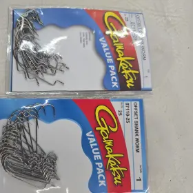 Gamakatsu 07110-25 25-pack Offset Shank Size 1 Bronze Worm Hook 2pk 50 Total
