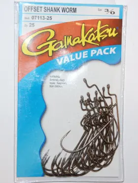 Gamakatsu 07113-25 Offset Shank Worm Hook Size 3/0 Hooks Value Pack Bronze Gamakatsu 07113-25 Offset Shank Worm Hook Size 3/0 Hooks Value Pack Bronze
