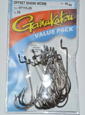 Gamakatsu 07115-25 Offset Shank Worm Hook Size 5/0 Hooks Value Pack Bronze