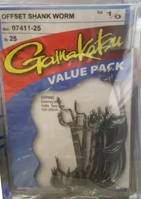 Gamakatsu 07411-25 1/0 Offset Shank Worm Hook Value Pack Gamakatsu 07411-25 1/0 Offset Shank Worm Hook Value Pack