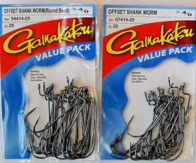 Gamakatsu 07414-25 Lot Of 2 Value Pack 4/0 Offset Shank Worm Rb Hooks With 25 Per