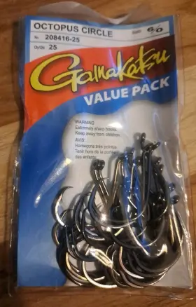 Gamakatsu 089706085528 208416-25 Size 6/0 Octopus Circle Hooks Qty. 25 Value Pack