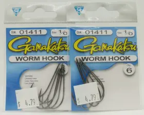 Gamakatsu 089726007982 1/0 Worm Hooks 2 Packs Of 6 St# 01411 Gamakatsu 089726007982 1/0 Worm Hooks 2 Packs Of 6 St# 01411