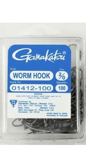 Gamakatsu 089726008064 1 Pack 100 Hooks Worm Hook 2/0 #01412-100 Ns Black Free Shipping