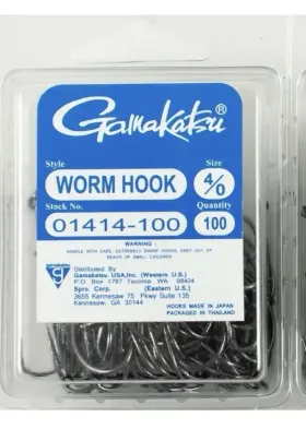 Gamakatsu 089726008088 1 Pack 100 Hooks Worm Hook 4/0 #01414-100 Ns Black Free Shipping