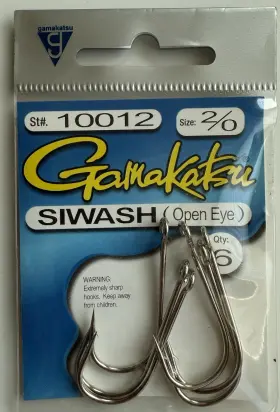 Gamakatsu 089726013303 Siwash Open Eye Hooks No. 10012 Size 2/0 Qty 6 - New Gamakatsu 089726013303 Siwash Open Eye Hooks No. 10012 Size 2/0 Qty 6 - New