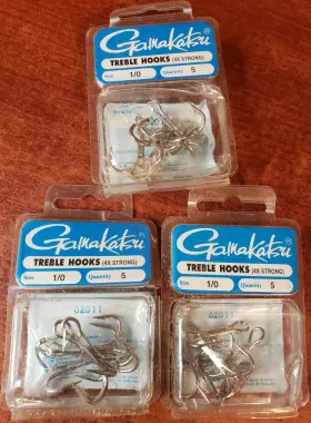 Gamakatsu 089726035992 Treble Hooks Size 1/0 4x Strong Lot Of 3 Gamakatsu 089726035992 Treble Hooks Size 1/0 4x Strong Lot Of 3