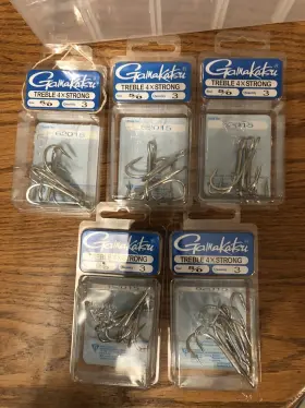 Gamakatsu 089726036036 Lot Of 5 Packs 5/0 4x Strong Treble Hooks
