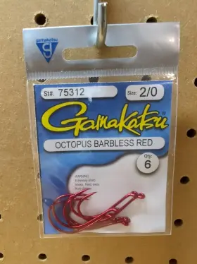 Gamakatsu 089726051947 Octopus Barbless Fishing Hooks Red Size 2/0 Qty 6 St# 75312 New Gamakatsu 089726051947 Octopus Barbless Fishing Hooks Red Size 2/0 Qty 6 St# 75312 New