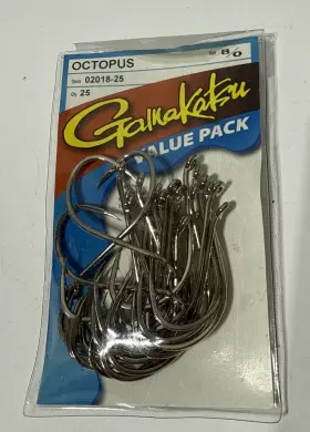 Gamakatsu 089726071655 Octopus Hook-pack Of 25 Nickel 8/0 Made In Japan