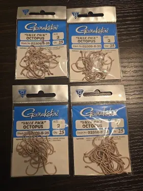 Gamakatsu 089726072768 4 Packs Of 25 Size 2 Octopus 100 Hooks Total