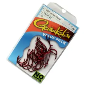 Gamakatsu 089726073406 Barbless Octopus Hook-pack Of 25 Red 3/0