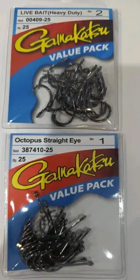 Gamakatsu 089726077060 Lot Of 2 Live Bait Hooks And Octopus Heavy Duty Black Hook #1 #2 Gamakatsu 089726077060 Lot Of 2 Live Bait Hooks And Octopus Heavy Duty Black Hook #1 #2
